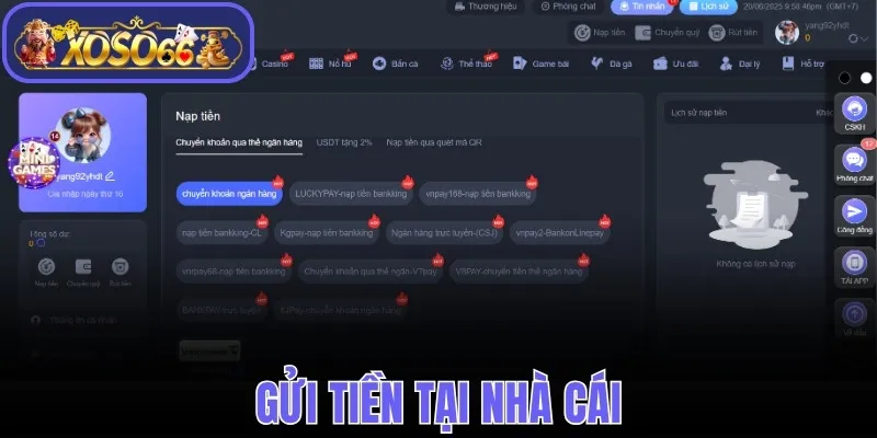 Gửi tiền tại nhà cái